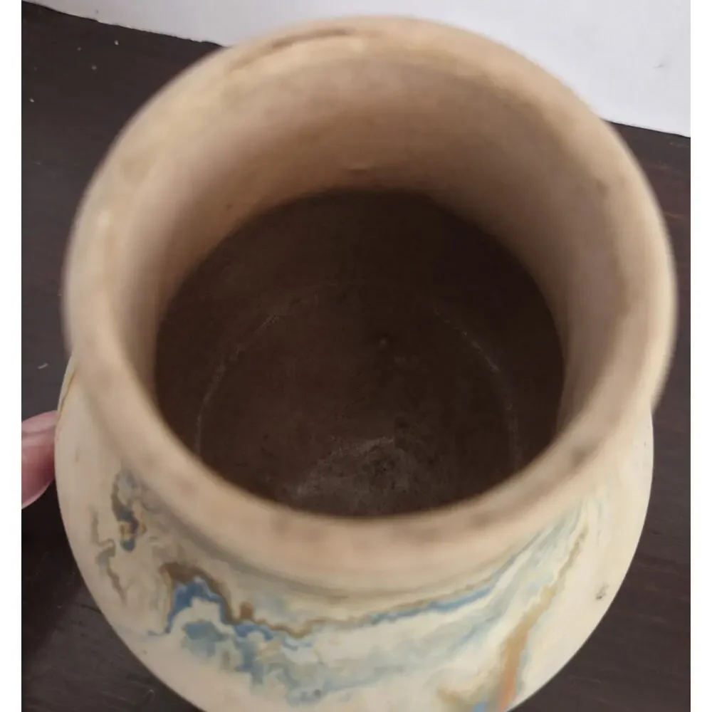 Nemadji Pottery Vase 5 inch Matte Color Swirl Vase Made In USA Blue Brown
